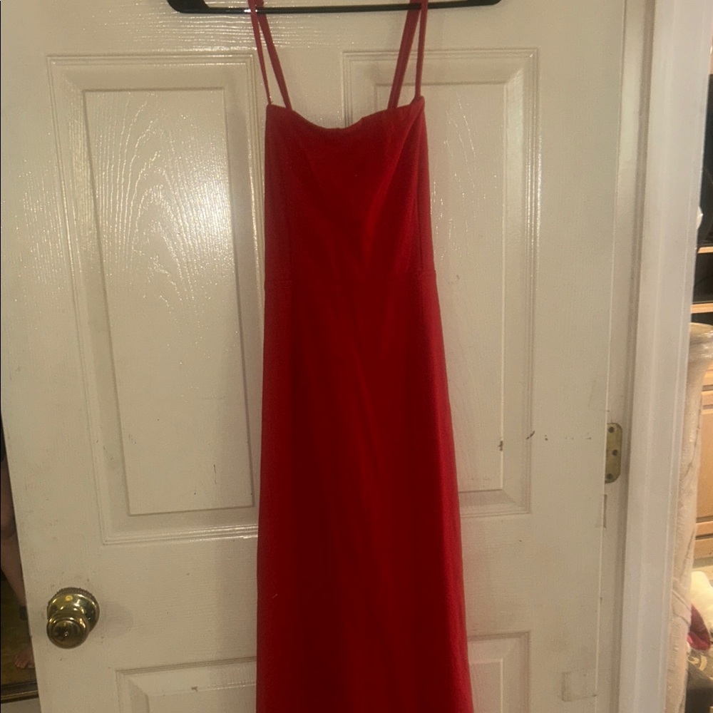 Red Spaghetti-Strap Slip Dress lace up backing midis sz medium M corset